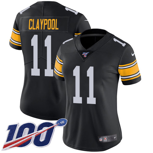 Pittsburgh Steelers 11 Chase Claypool Black Alternate Women Stitched NFL 100th Season Vapor Untouchable Limited Jersey
